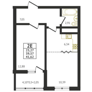 Евро 2-комнатная квартира - 41,62 м2